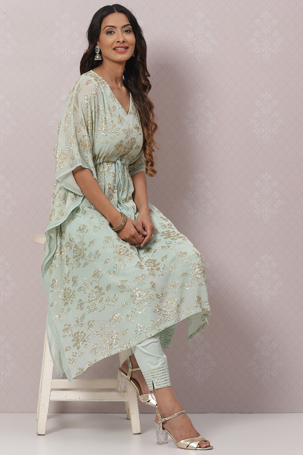 Blush Pink Poly Cotton Kaftan Set image number 7