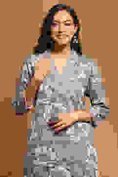 Purple Printed Straight Winter wear Kurta Set image number 1