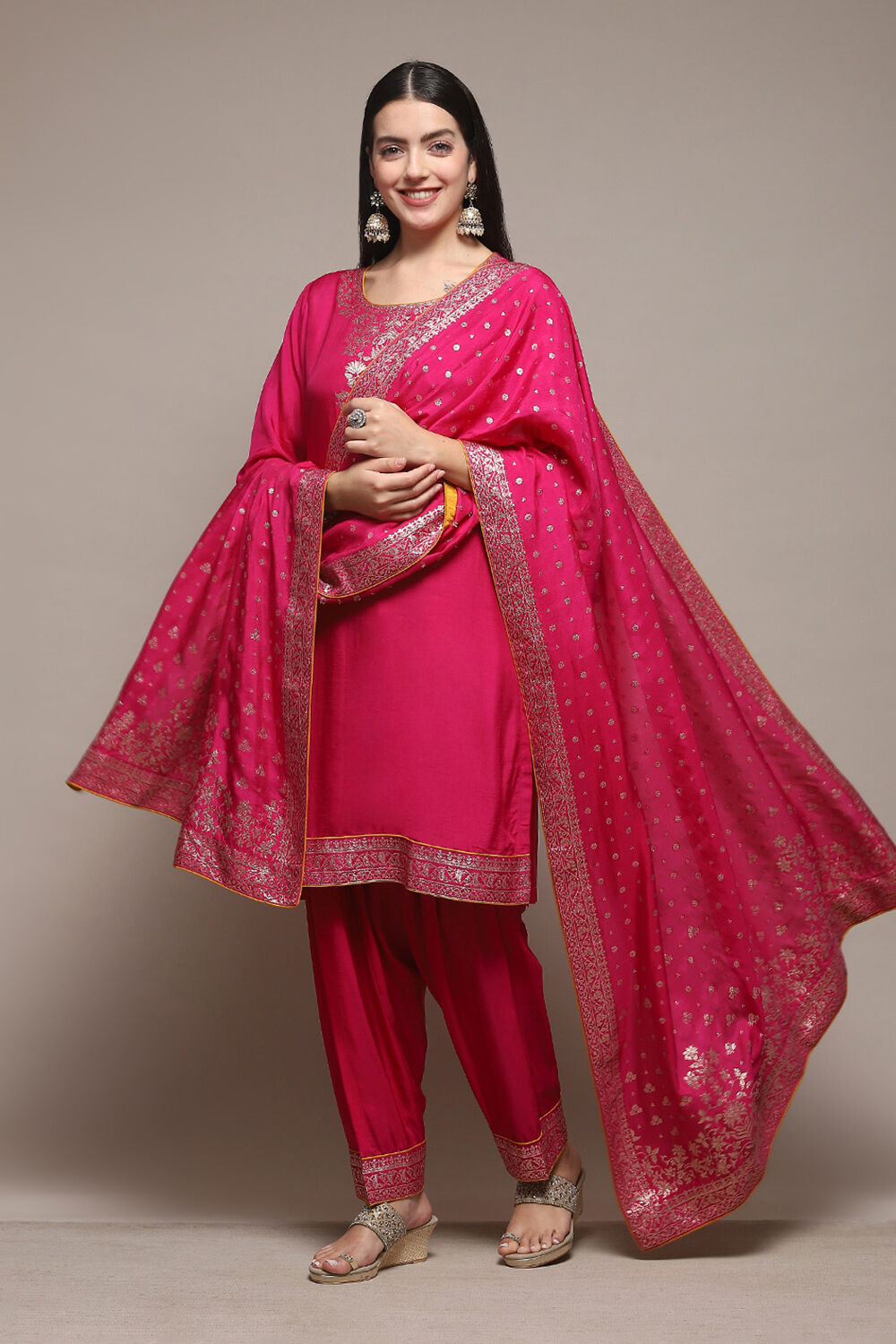 Fuchsia Viscose Straight Kurta Salwar Suit Set image number 0