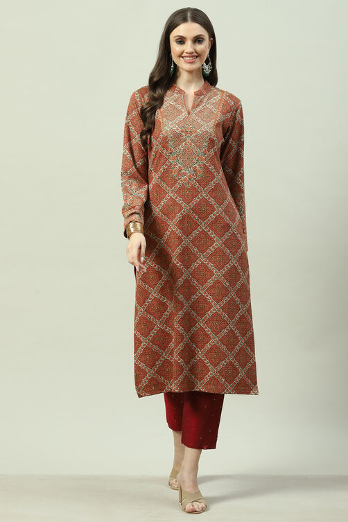 Green Acrylic Straight Printed Kurta image number 0