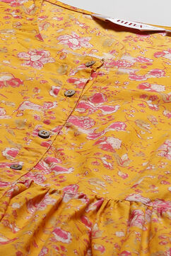 Mustard Cotton Gathered Kurta Pants 2 Piece Set image number 1