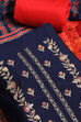 Blue and Red Chanderi Embroidered Unstitched Suit Set image number 2