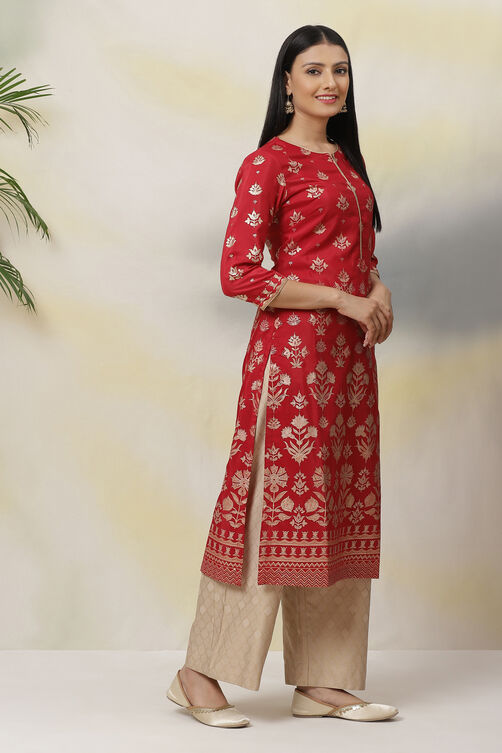 Old Rose Art Silk Straight Printed Kurta image number 3