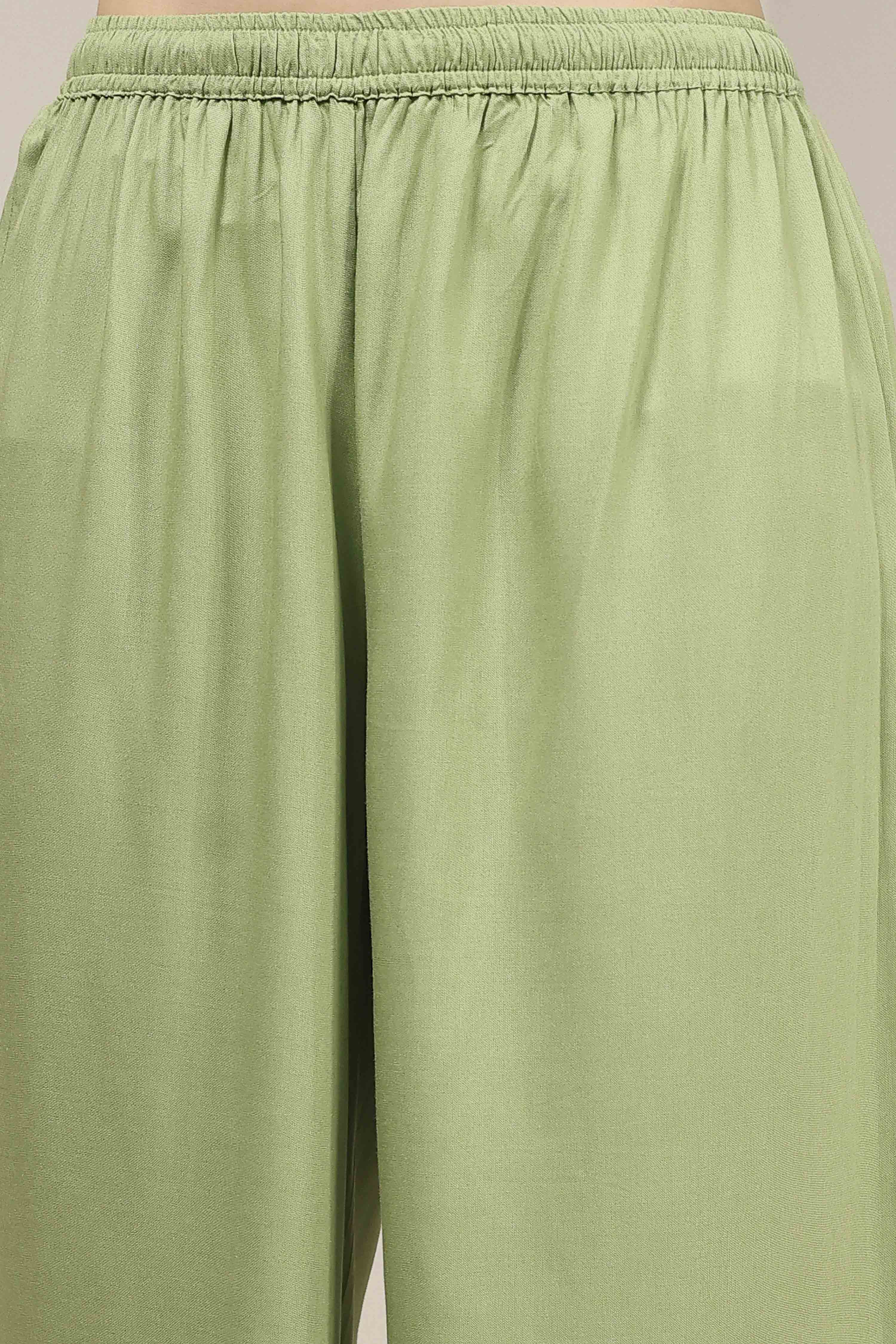 Sage Green Solid Straight Suit Set image number 2