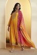 Yellow Poly Chinnon Anarkali Suit Set image number 3