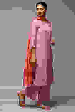 Red Cotton Blend Straight Kurta Palazzo Suit Set image number 6