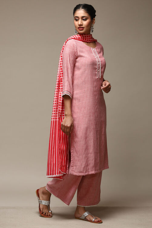 Magenta Cotton Blend Straight Kurta Palazzo Suit Set image number 6