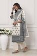 Off White Cotton Straight Suit Set image number 3