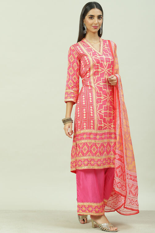 Fuschia Viscose Straight Kurta Palazzo Suit Set image number 6