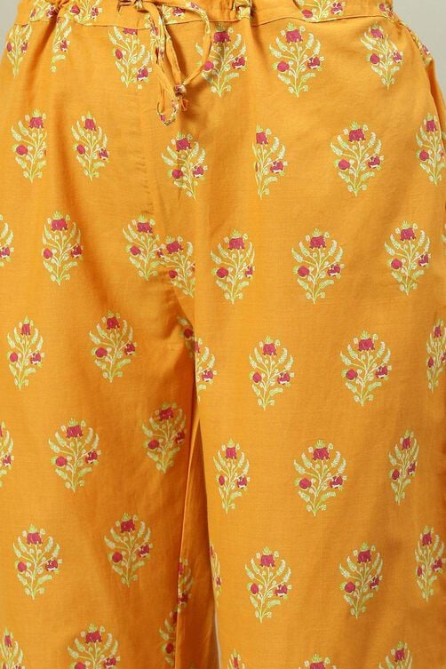 Yellow Printed Cotton A-Line Kurta Palazzo Suit Set image number 2