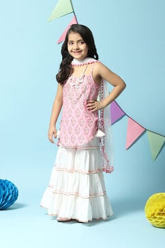 Pink & White Cotton Straight Kurta Sharara Suit Set image number 5