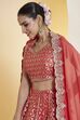 Coral Silk Kalidar Lehenga Set image number 4