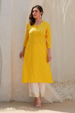 Yellow Rayon Straight Kurta image number 6