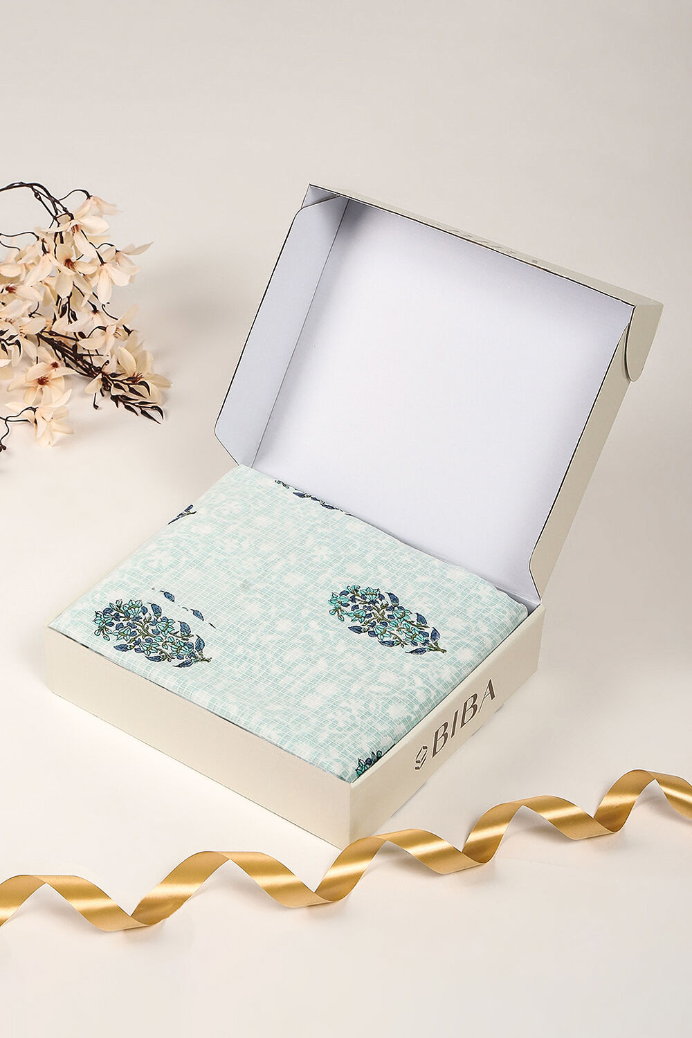 Blue Cotton Hand Block Print Unstitched Suit Set image number 0