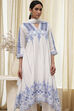 White and Blue Cotton Asymmetric Suit Set image number 1