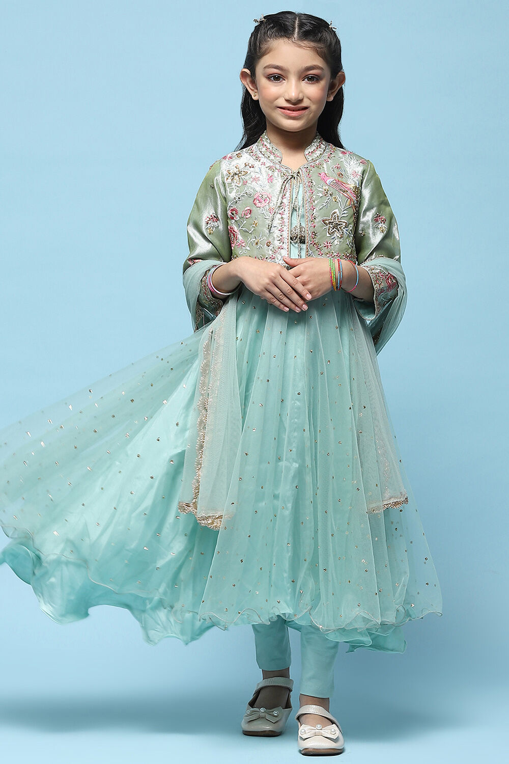 Ivory Cotton Blend Anarkali With Jacket Printed Suit Set image number 7