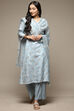 Powder Blue Cotton Blend Straight Kurta Palazzo Suit Set image number 5