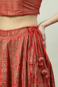 Tomato Red Art Silk Lehenga Set image number 6