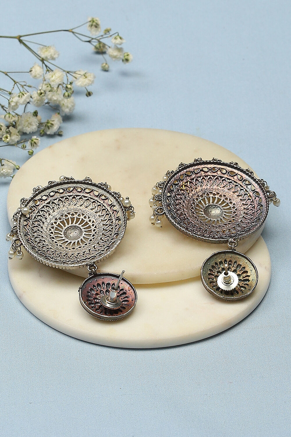 Gold Silver Brass earrings image number 2