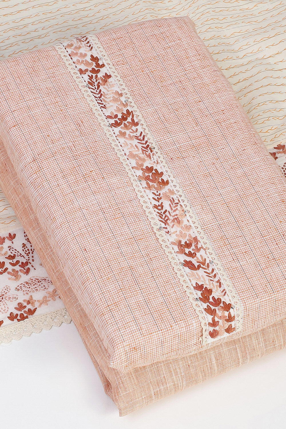 Peach Cotton Unstitched Suit Set image number 6