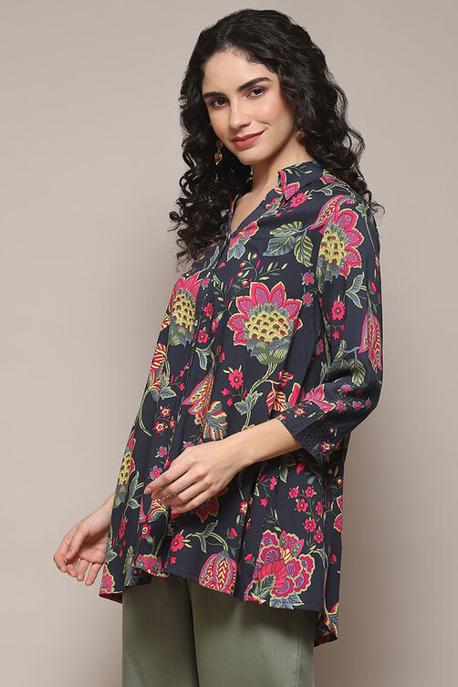 Black Rayon Straight Printed Shirt image number 2