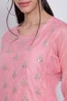 Pink Poly Cotton A-Line Embroidered Kurta image number 1