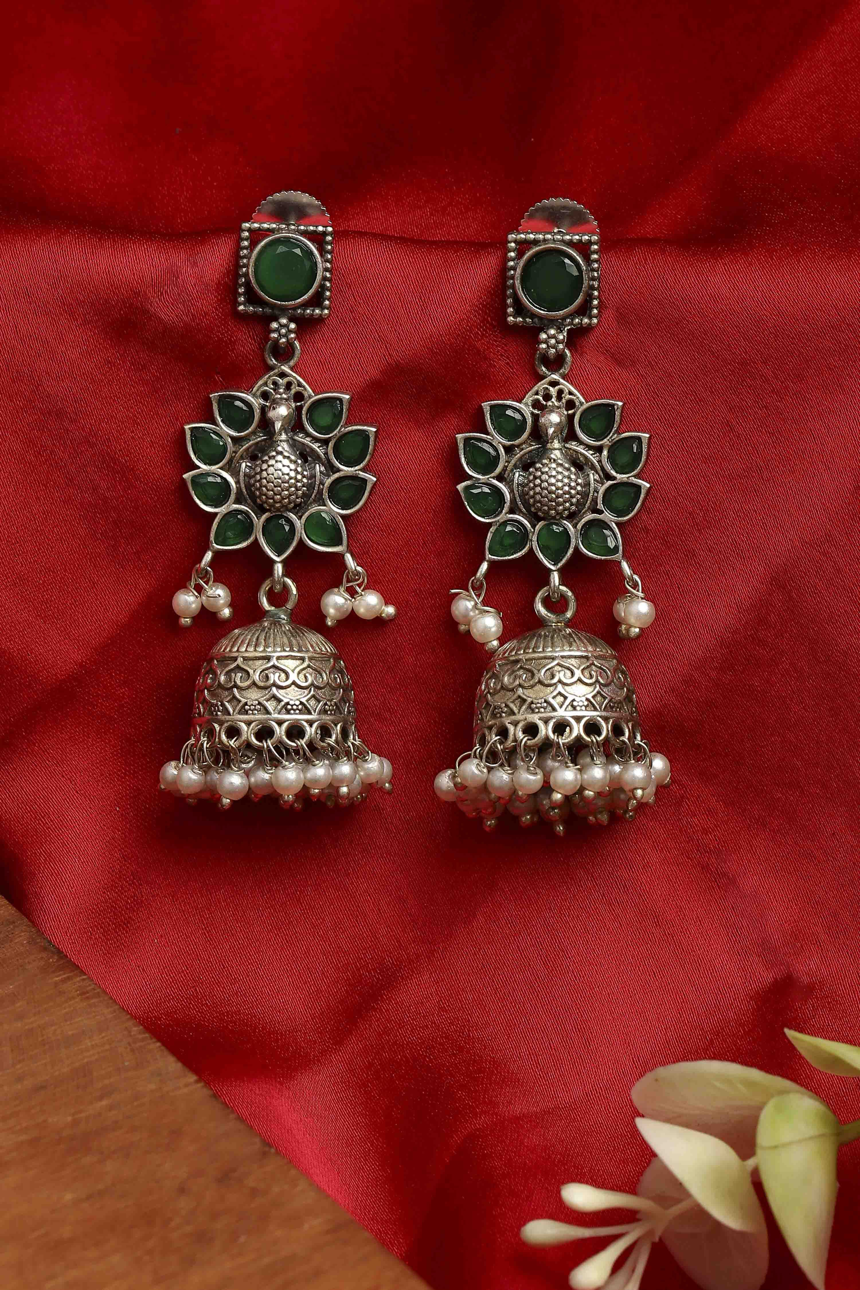 Green Brass Jhumka image number 0