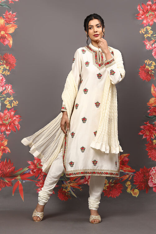 Rohit Bal Off White Cotton Blend Straight Kurta Suit Set image number 0