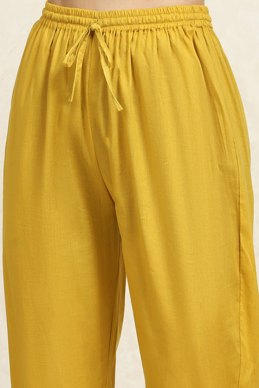 Yellow Cotton Handloom Unstitched Suit Set image number 3