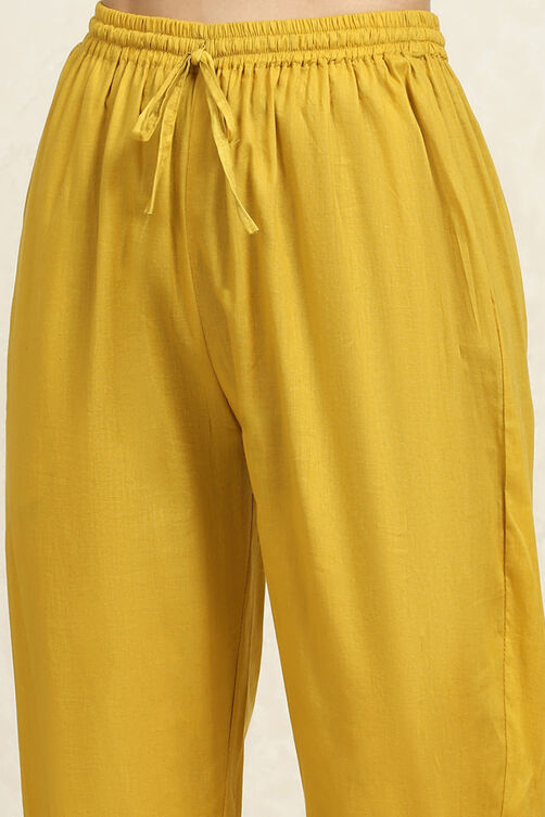 Yellow Cotton Handloom Unstitched Suit Set image number 3