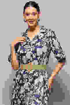 Blue Pure Cotton Floral Printed Straight Dress image number 1