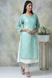 Mint Poly Cotton Double Layered Printed Kurta image number 4