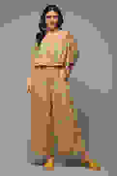 Yellow LIVA Printed Jumpsuit image number 1