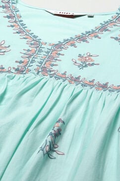 Aqua Cotton Gathered Kurta Palazzo Suit Set image number 1