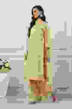 Yellow Zari Cotton Tissue Straight Suit Set image number 4