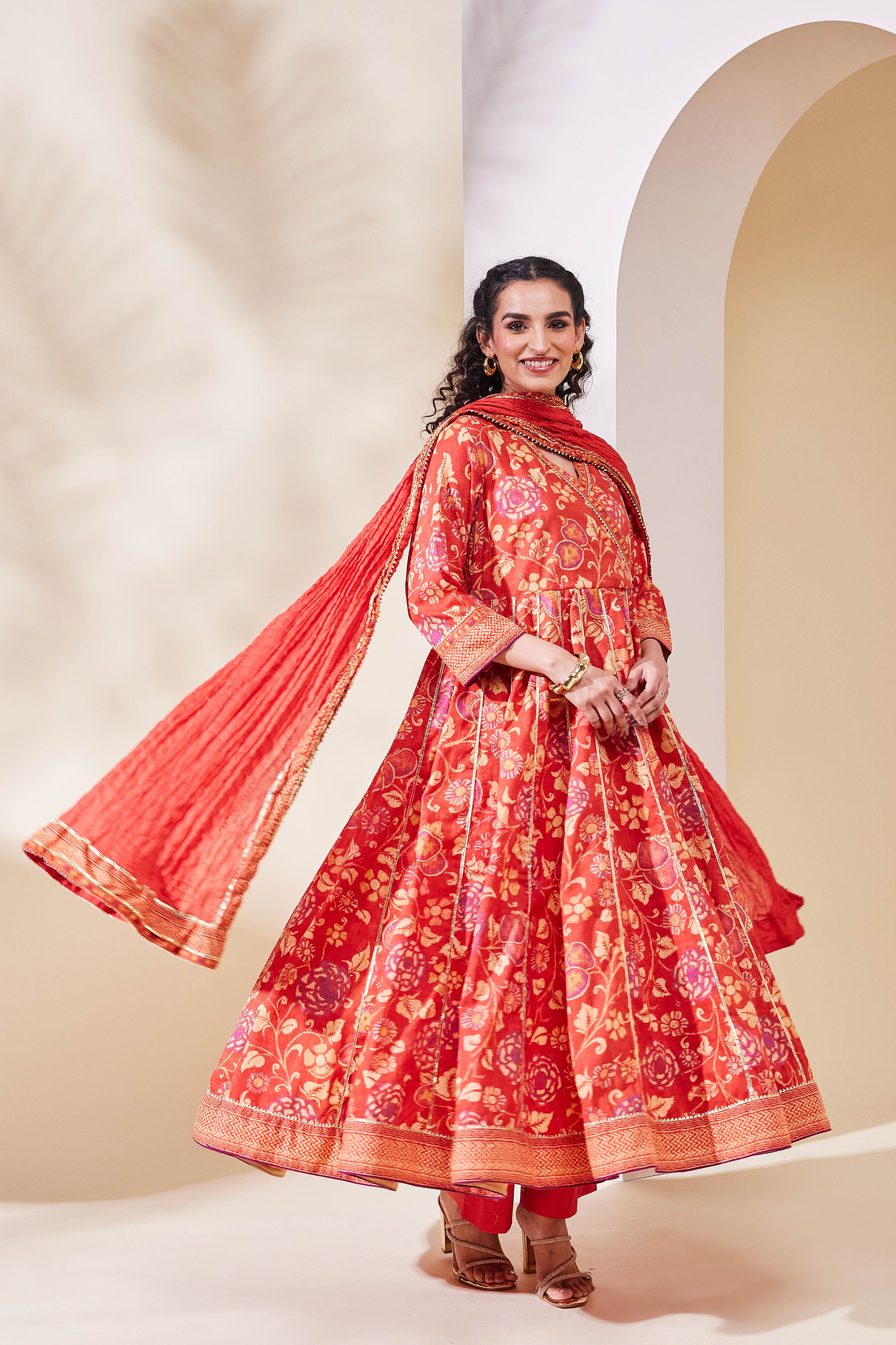 Rust Cotton Anarkali Suit Set image number 5