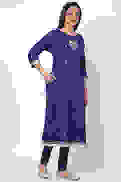 Blue Art Silk A-Line Kurta Churidar Suit Set image number 4