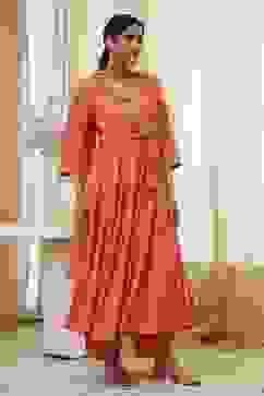 Peach Modal Printed Angrakha Anarkali Suit Set image number 5