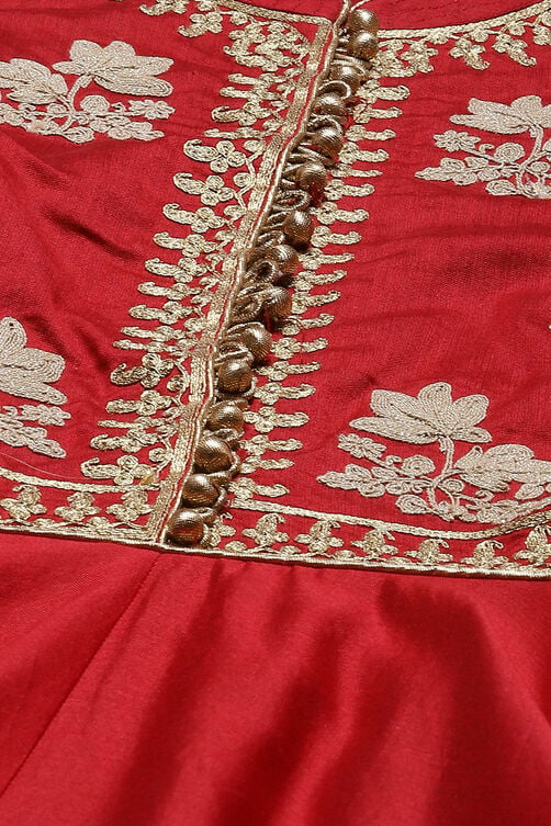 Rohit Bal Red Cotton Silk Anarkali Yarndyed Suit Set image number 1