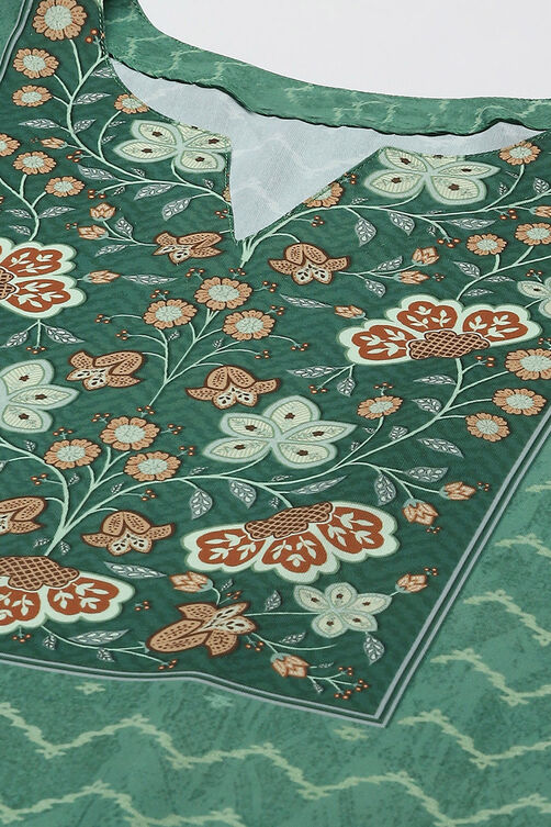 Green Cotton Blend Digital Print Unstitched Suit Set image number 2
