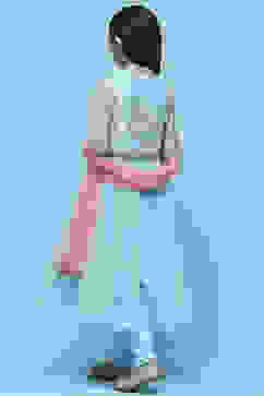 Sky Blue Anarkali Suit With Khadi Print Chanderi Jacket  image number 5