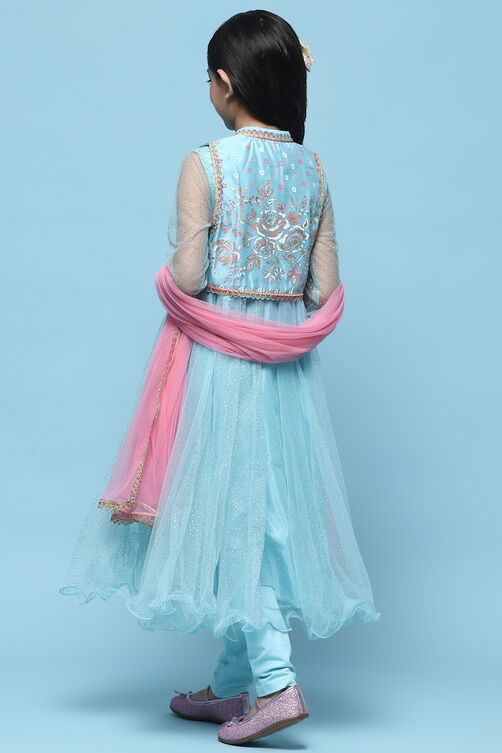 Sky Blue Nylon Anarkali Set image number 5