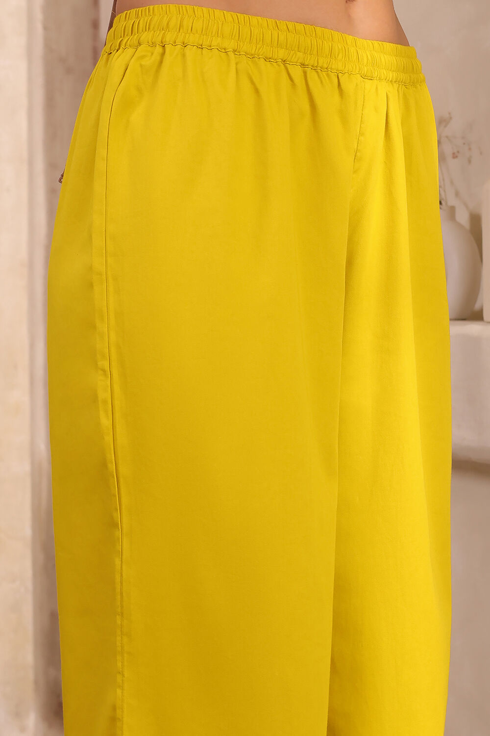 Lime Yellow Chanderi Embroidered Gathered Suit Set image number 2