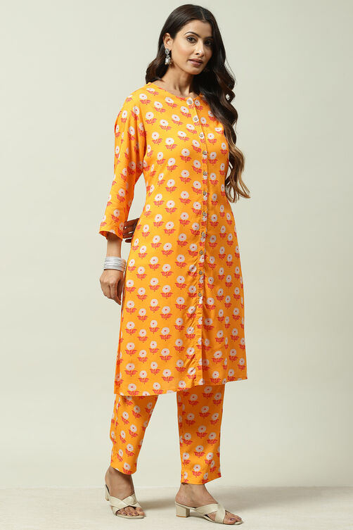 Mango Yellow LIVA Co-ord Set Kurta Relaxed Pant Suit Set image number 5