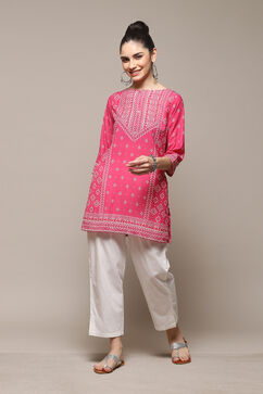 Deep Fuchsia LIVA Straight Printed Kurti image number 0