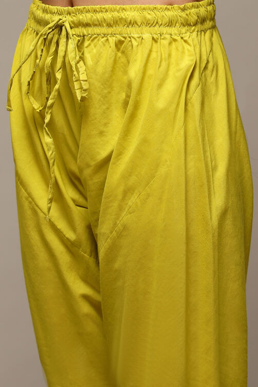 Lime Green Cotton Blend Layered Kurta Churidar Suit Set image number 2