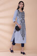 Blue Cotton Straight Printed Kurta image number 4