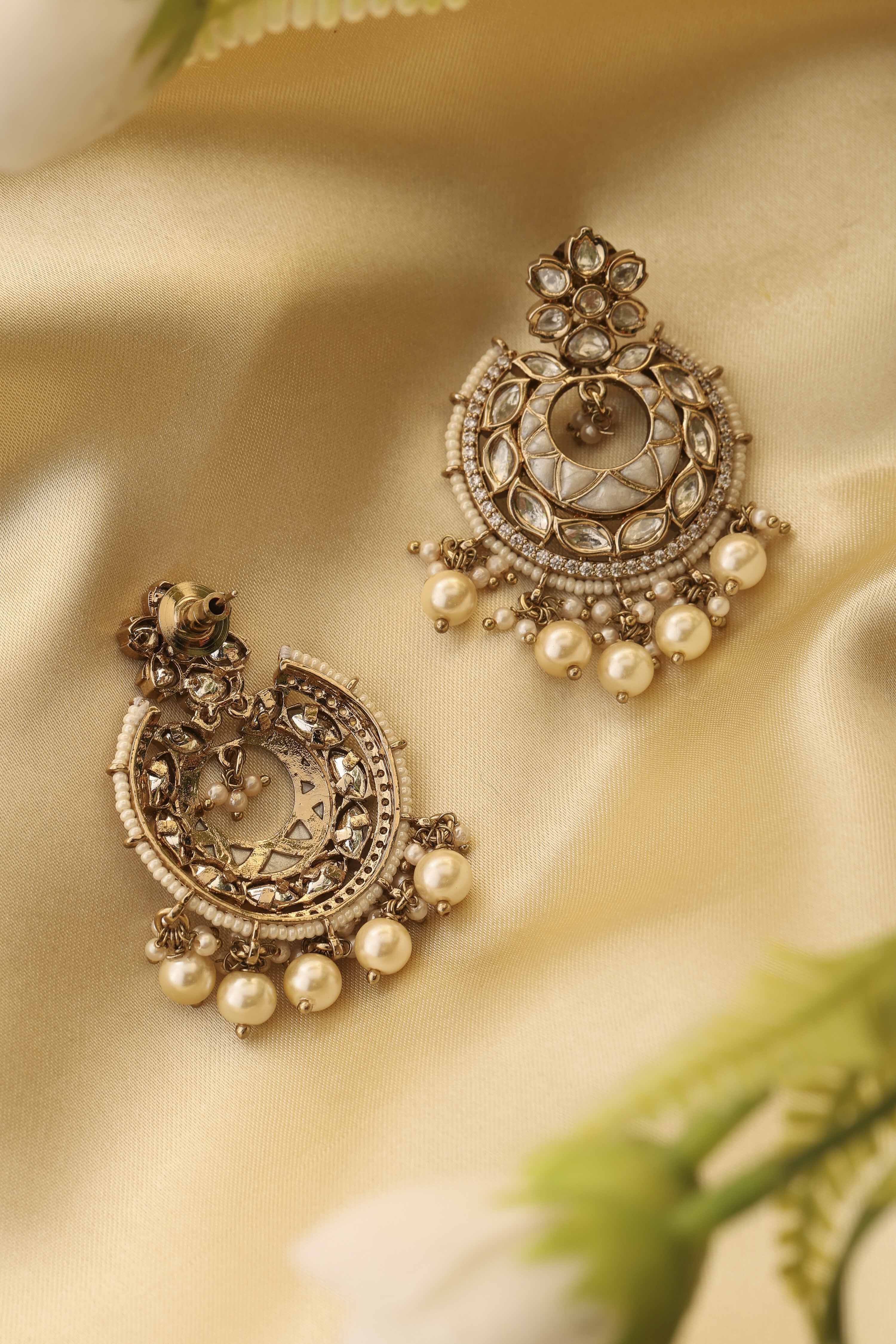 White Gold-Plated Brass Pearl Chaandbali image number 2