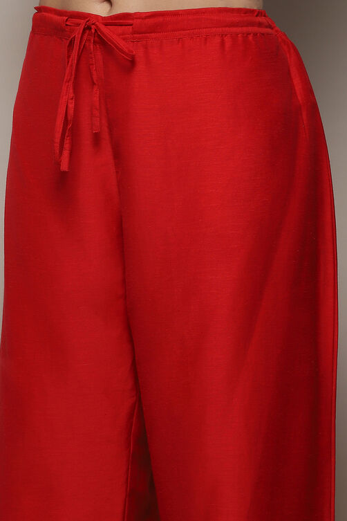 Buy Red Cotton Blend Straight Yarndyed Kurta Palazzo Suit Set (Kurta ...