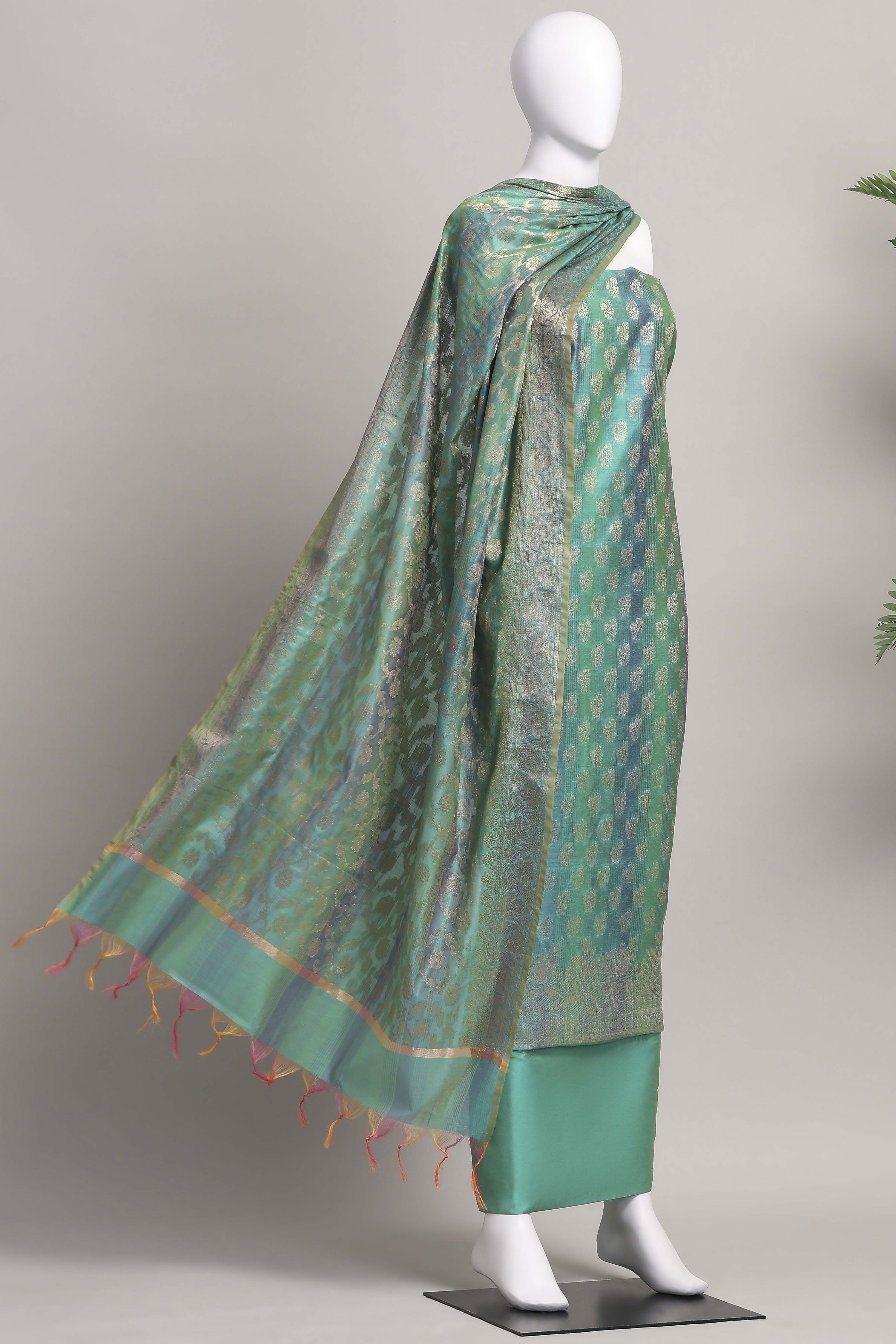 Rust Banarasi Chanderi Banarasi Print Unstitched Suit Set image number 4